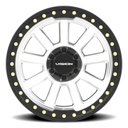 Vision 350BL 20x9 -14 6x139.7mm 110mm Machined Silver Satin Black Ring