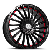 Luxxx Alloys 36 22x9 +33 5x108mm 73.1mm Gloss Black Machined Face-Red Stripe