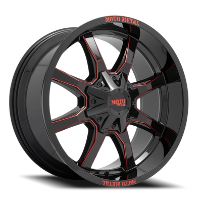 Moto Metal MO970 20x10 -18 8x180mm 124.2mm Gloss Black Milled-Red Accents