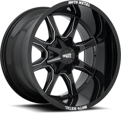 Moto Metal MO970 20x10 -18 6x135mm 106.1mm Gloss Black Milled Spokes-Moto Metal on Lip