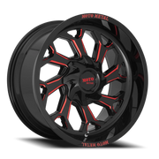 Moto Metal MO999 20x10 -18 5x139.7mm 110.1mm Gloss Black Milled-Red Tint