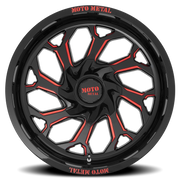 Moto Metal MO999 20x10 -18 5x139.7mm 110.1mm Gloss Black Milled-Red Tint