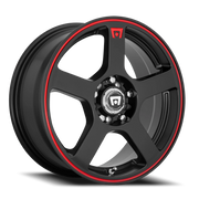 Motegi MR116 FS5 17x7 +40 5x100mm 72.6mm Matte Black Red Stripe