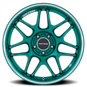 Motegi MR158 Tsubaki 18x8.5 +42 5x108mm 63.36mm Hokkaido Green Machined Lip