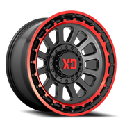 XD Series Omega 17x9 -12 6x135mm 106.1mm Satin Black Machined Lip-Red Tint