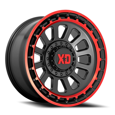 XD Series Omega 17x9 +18 6x135mm 106.1mm Satin Black Machined Lip-Red Tint