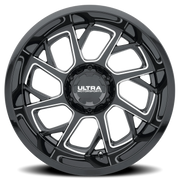 Ultra Patriot 120 20x10 -25 6x135mm 106.1mm Gloss Black Milled Accents-Clear Coat