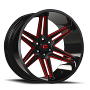 Vision 363 22x10 -19 5x139.7mm 108mm Gloss Black Milled Spokes-Red Tint