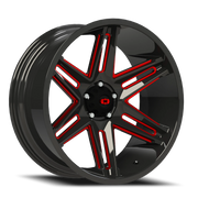 Vision 363 20x10 -25 5x127mm 78.1mm Gloss Black Milled Spokes-Red Tint