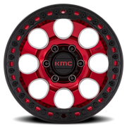 KMC Riot Beadlock 17x8.5 +0 6x139.7mm 108mm Candy Red Satin Black Ring