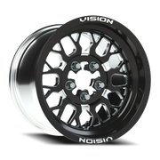 Vision 346 15x6 +50 5x114.3mm 68mm Gloss Black Milled Spokes