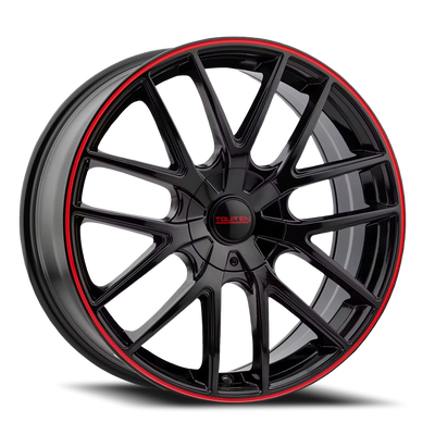 Touren TR60 16x7 +42 4x100mm 67.1mm Gloss Black Red Ring