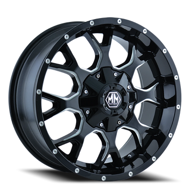 Mayhem Warrior 18x9 -12 5x150mm 110mm Gloss Black Milled Spokes