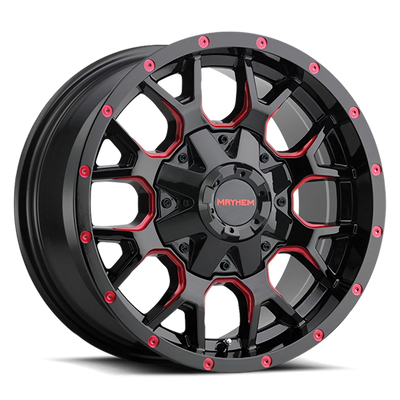 Mayhem Warrior 17x9 +18 5x127mm 87mm Gloss Black Prism Red